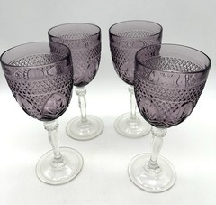 Cristal D’Arques Durand Purple Amethyst 8” Wine Water Goblet France Set Of 4