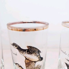 4 VTG Wild Game Bird Highball Glasses Gold & Black With Gold Rim MCM **