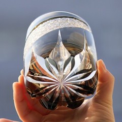 Edo Kiriko Crystal Whiskey Glasses Hand Cut To Clear Gray 12oz Gift Packing