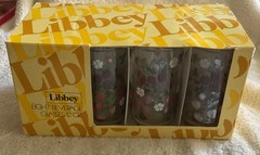 Libby Vtg. Set Of 8 Glasses Red Strawberry Blossom 12 Oz. Beverage Glasses NIB
