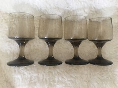 Vintage Libbey Tawny Accent Stemmed 4 Wine Juice Glasses 5 1/8″ Tall 6oz NWOB