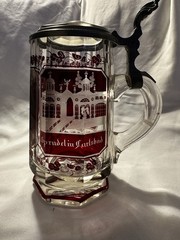 Antique Bohemian Cut Ruby Glass Stein with Prism Lid
