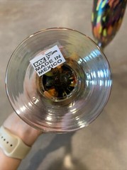 Lot of 2 Mexico Art Glass Champagne Flute Goblet Mottle Iridescent Stemware READ