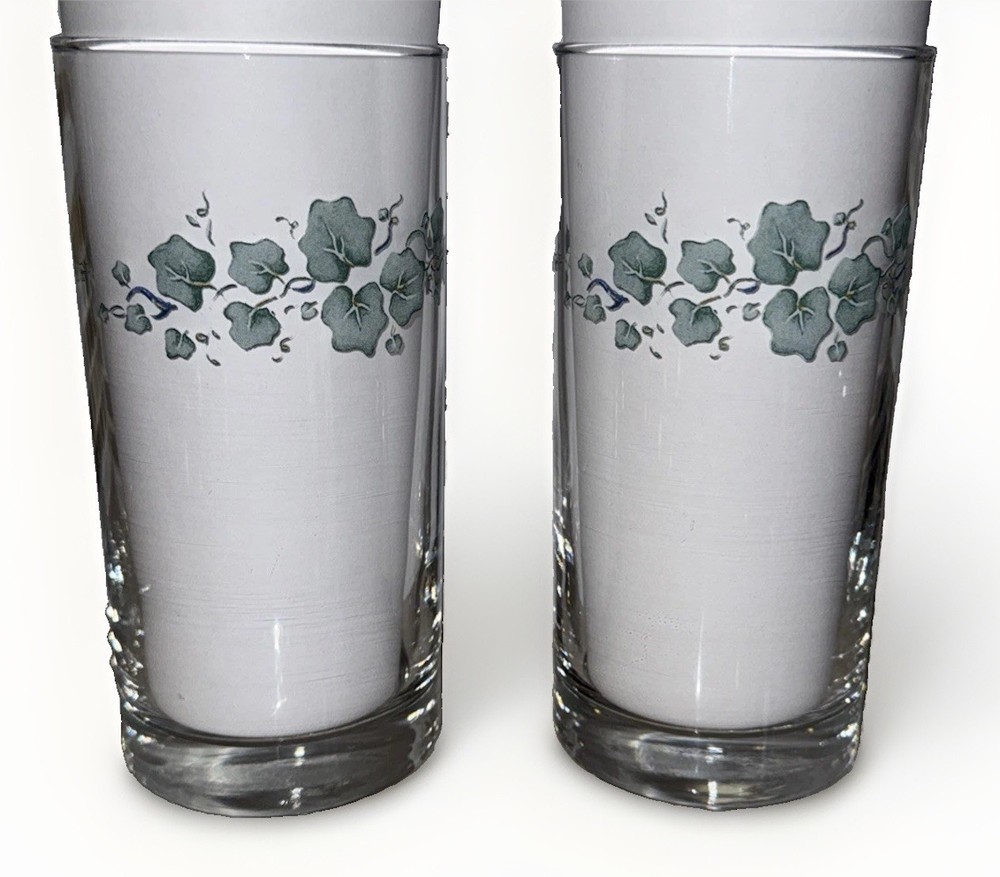 2 Corelle Callaway 16 oz Drinking Glasses Water Iced Tea Tumblers Green Ivy