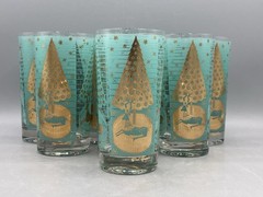 Vintage MCM 8-Glass Set by Cera Glass Atomic Christmas Reindeer by Ned Harris
