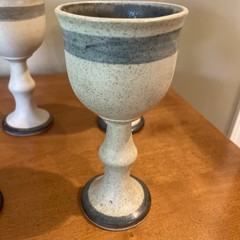 Vintage Studio Pottery Stonewear Wine Goblets Earth Tone Speckled Brown Set Of 6