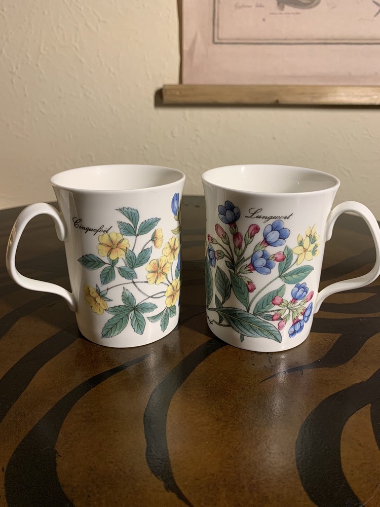 Queensway Fine Bone China Garden Flowers Mug Set Of 2 Made In England