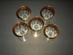 Vintage Crystal 2oz Sherry Glasses Gold Encrusted Trim Set of 5 Made in Italy