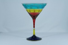 HANDMADE & BLOWN 7 1/2″ MARTINI MARGARITA BLUE RED YELLOW GOLD GOBLET-ROMANIA-5