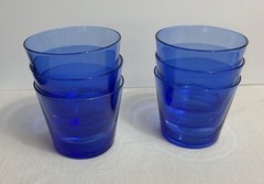 Set Of 6 ~Vintage Cobalt Blue Flare 10 Oz Glasses Rocks 3.25” ~Tiny Scratches