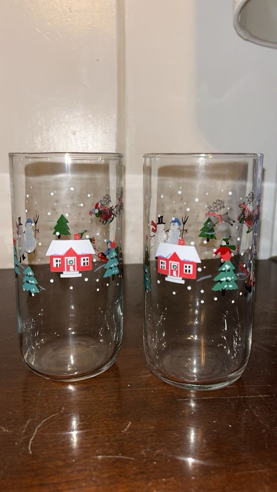 (2) Pfaltzgraff Snow Village 16oz Tumbler Glasses