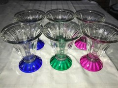 6 LIBBEY Glass 6oz Sundae DESSERT Bowl PARFAIT Blue Pink Green Pedestal Base