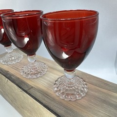 Set Of 3 Vintage Anchor Hocking Red Boopie Footed Holiday Cordial Glasses 4.2”