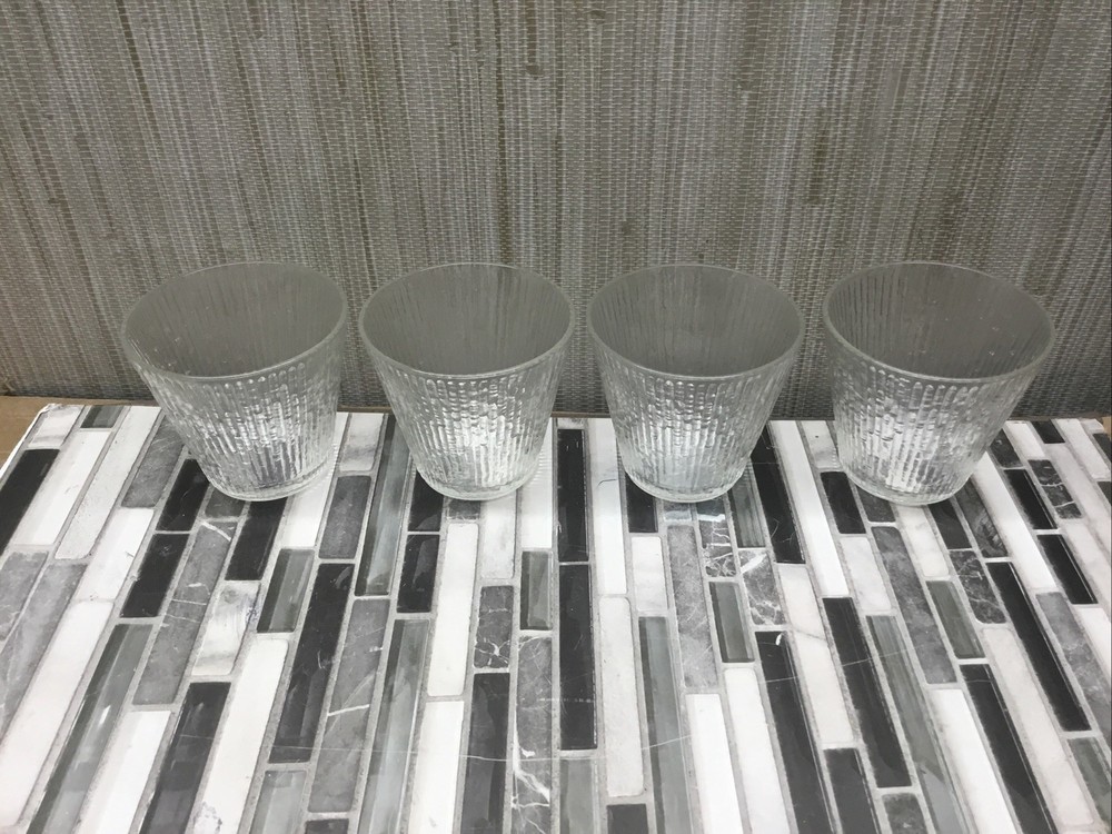 Jeannette Finlandia Cracked Ice Tree Bark Rocks Tumbler glass Vintage Set Of 4