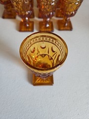 Vintage Indiana Glass Colony Park Lane Amber Water Goblets 5.5″ Set of 12