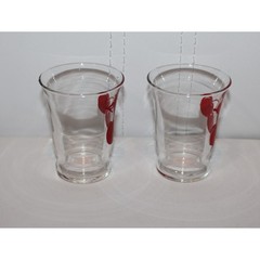 2 vintage 3″ tall Libbey juice glasses MCM red cherries USA lot