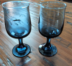 Vintage Libbey Dusky Blue Stemmed Tulip Wine Glasses Set of Two 5.5 In