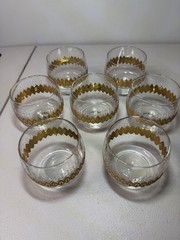 Vintage set Of 7 Pasinski roly poly Glasses MCM 22K gold encrusted filigree