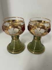 Lot of two German beehives stand Wine glasses with gold paint and rhinestones