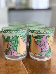 1970’s vintage Set of 6 Fruit Pattern Tumbler Glasses Decorated