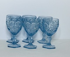 Vintage Wine Glasses/Goblets Set Of 6 Blue Cameo Girls Small Chips See Pic