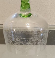 Beautiful French Alsace 1 etched white wine glass w/ twisted yellow stem 1960s