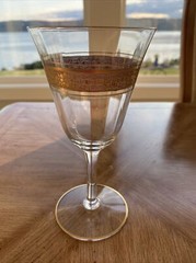 VINTAGE Faceted Gold Encrusted Floral on Bowl, Gold Trim WINE / WATER Glass