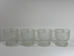 Vintage Krosno Poland Bark Textured Ice Glass Footed Tumblers Set of 4 MCM