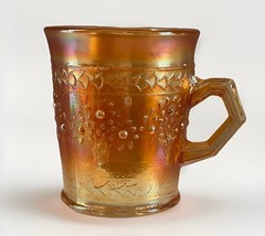Antique ca 1911 Fenton Orange Tree Marigold Carnival Glass Mug Tumbler Cup 3.5”H