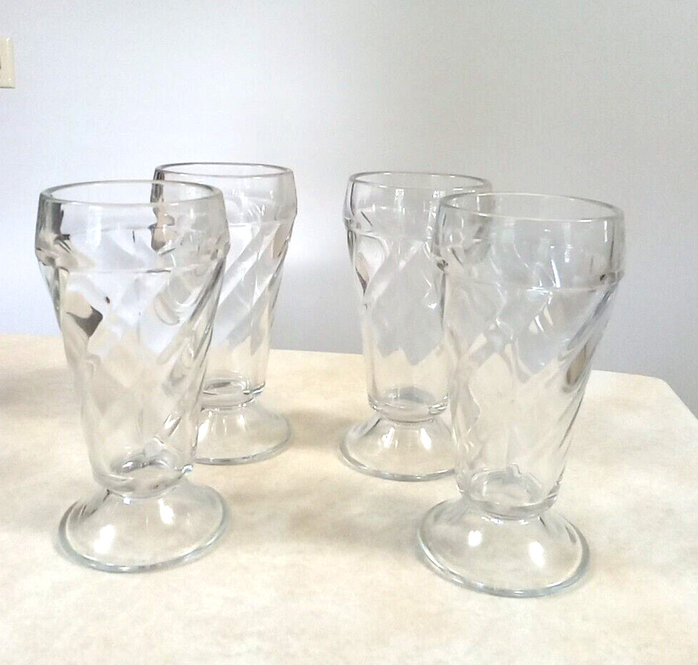 Malt Shop Shake Ice Cream Glass Glasses Swirl Pattern Vintage MCM Set 4 6.5″ H