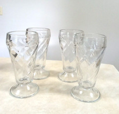 Malt Shop Shake Ice Cream Glass Glasses Swirl Pattern Vintage MCM Set 4 6.5″ H