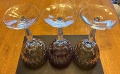 3 Vintage Anna Hütte Bleikristall Wine Glasses Jewel Tone Cut Crystal