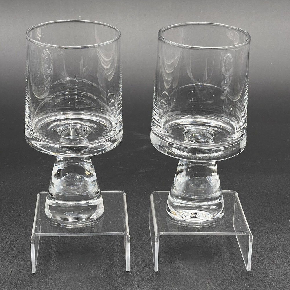 Vtg Set 2 MCM 70s Glasses Tumblers Goblets Bar Crystal Thick Stem Scandinavian