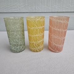 Colour Craft Spaghetti String 12oz Drinking Tumbler Glass Set of 6 VTG 1950s MCM