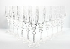 Rogaska “Country Garden” Set of 11 Crystal Fluted Champagne Glasses 8 3/4” 6oz