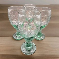 Vtg 4 LIBBEY ORCHARD FRUIT Green Tint Wine Water Goblet Glasses 12 oz VGUC!