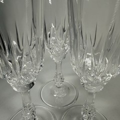 3 Italian Vintage Capri Crystal Champagne Flutes Optic Diamond Cut Faceted Stem