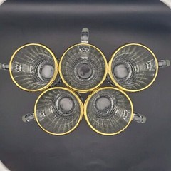 Vintage KSA Ribbed Tempered Demitasse Glasses With Gold Trim Made By SAGC- Dubai