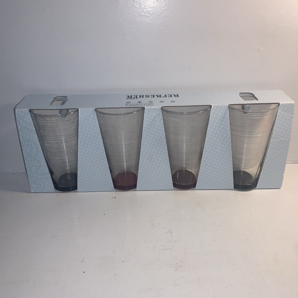 NEW Set of 4 Anchor Hocking 17oz Drinking Glasses in Original Box color bottoms
