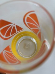 Vintage Retro Orange Slice Glass Citrus Juice Tumbler 1970s Yellow Stripes