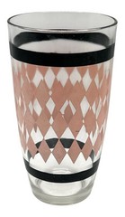 Vtg Hazel Atlas Beverage Glass 5.5 Inch Pink Diamond Black Trim Harlequin Argyle