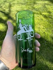 Set Of 4 Forest Green Anchor Hocking Highball Glasses Buggy Hansom Open Sleigh