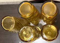 Set of 5 Vintage Assorted Amber Gold Tumblers Glasses See Description