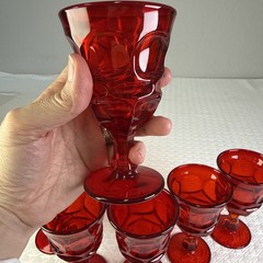 VTG Set of 7 Fostoria Argus Ruby Red Water Iced Tea Wine Footed Goblets 5”