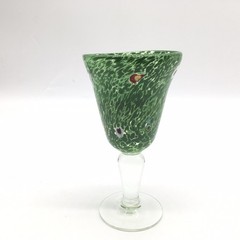 Green Hand Blown Millefiori Murano Leonardo Style Art Glass Goblets 7 5/8”
