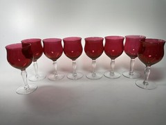 West Virginia Glass Rose Lustre Flash Water Goblets 6.5″ Set Of 8
