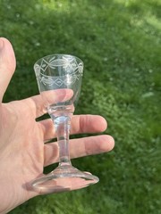 Antique 18th Century Engraved Blown Flint Glass Wine Or Ale Glass 1780