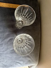 2 Vintage Cut Crystal Water Goblets Heavy Elegant Footed Glasses 8” 1.5 Lbs Each