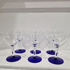 6 Weston Louie Gray Cut Cobalt Blue Footed Liquor Cocktail Glasses