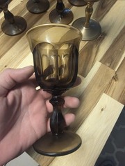 Vintage Smoke Brown Amber Glass Goblet Set Mid Century Wine Glasses MCM